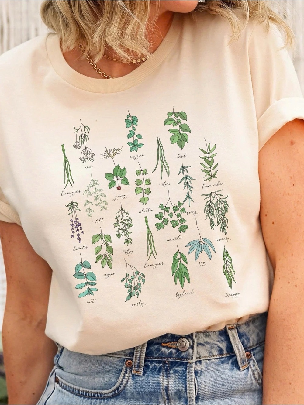 Botanical Graphic Tee - Cream Herb Print